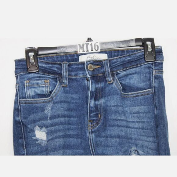 Kancan Estilo Skinny Distressed Dark Wash Denim Blue Jeans Size 26 DESTROYED HEM - Picture 4 of 7